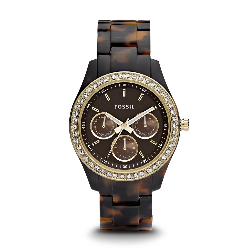 FOSSIL ‘STELLA’ MULTIFUNCTION TORTOISE RESIN WATCH